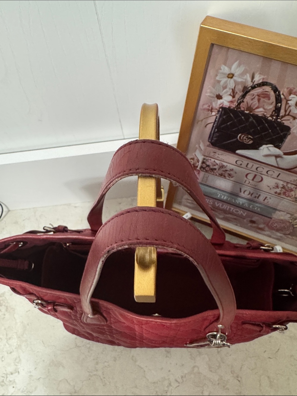 Dior Burgundy Quilted Tote with Signature Charms - Picture 3 of 13